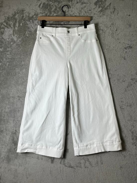 SPANX Pants - SPANX shape Every Wear Cropped Wide Leg Pull-On Jeans White Large Stretch Denim